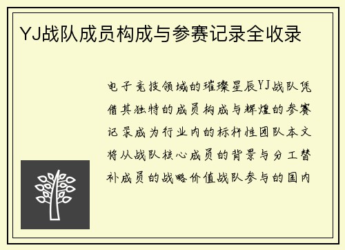 YJ战队成员构成与参赛记录全收录